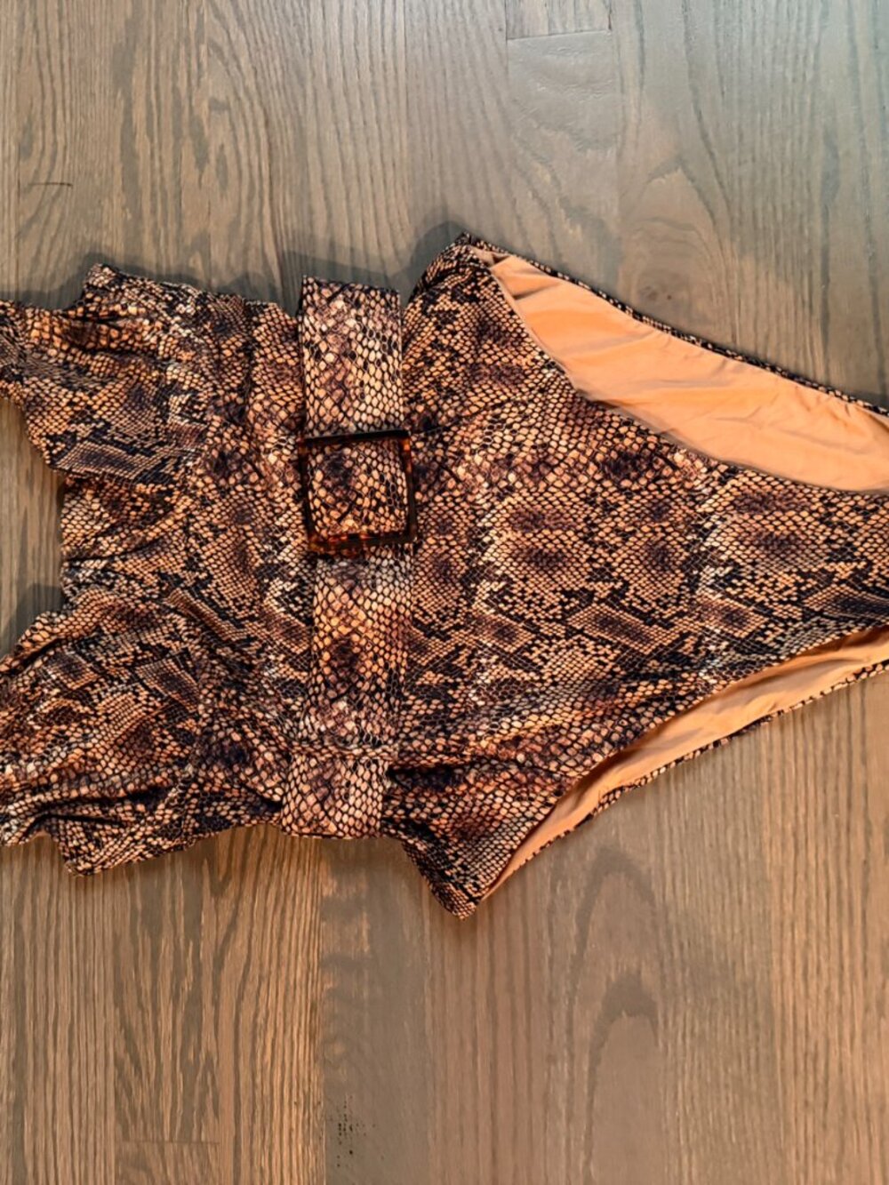 WeWoreWhat Danielle Belted Snake Print One Piece Swimsuit Python Brown Sz L